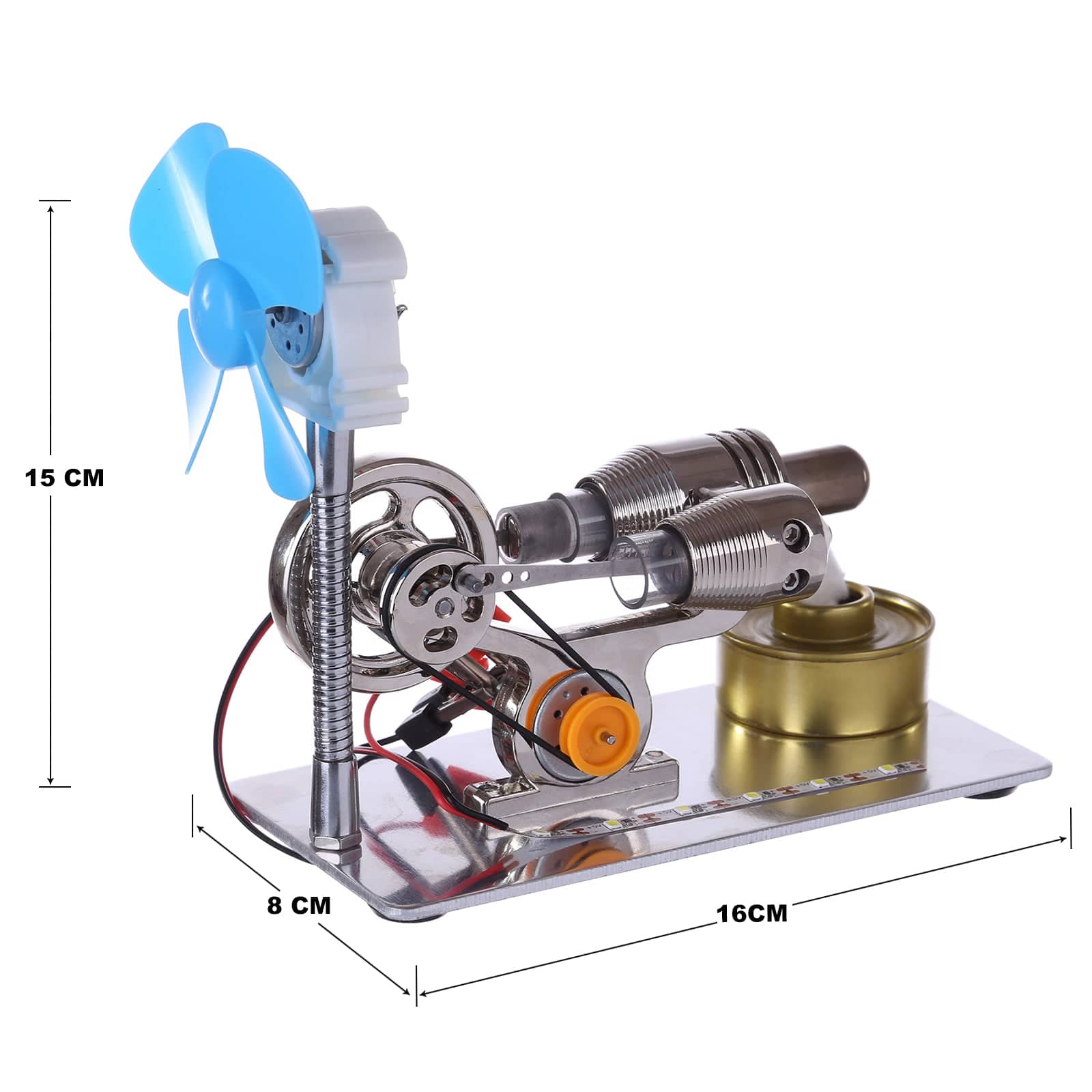 Gamma Type Stirling Engine Generator Model with LED Light & Fan Physics Science Kit-helloworld7