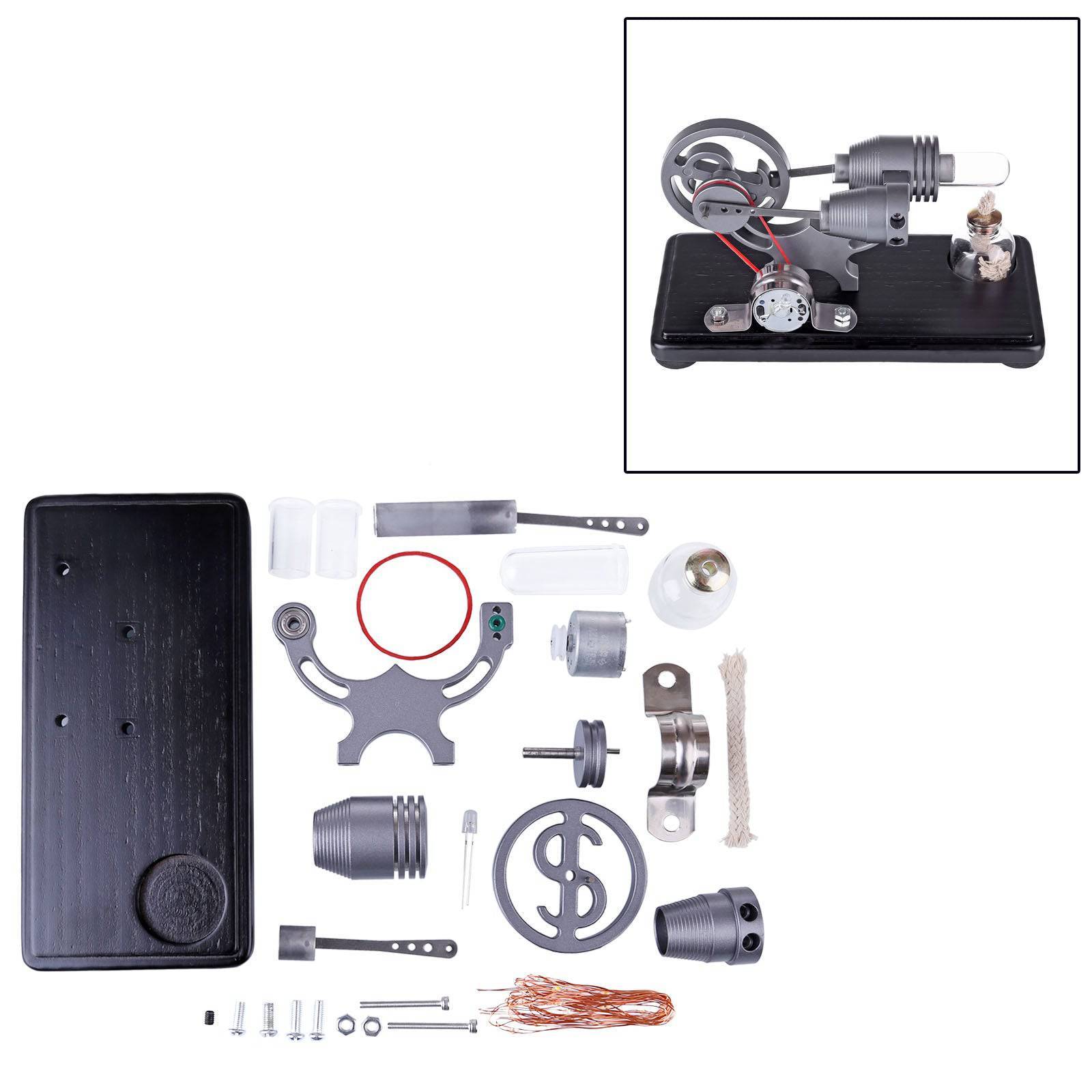 HelloWorld7-DIY γ-shape Assembly  Retro Stirling Engine Kit Generator Sterling Model with LED Light Science Educational Toy-helloworld7