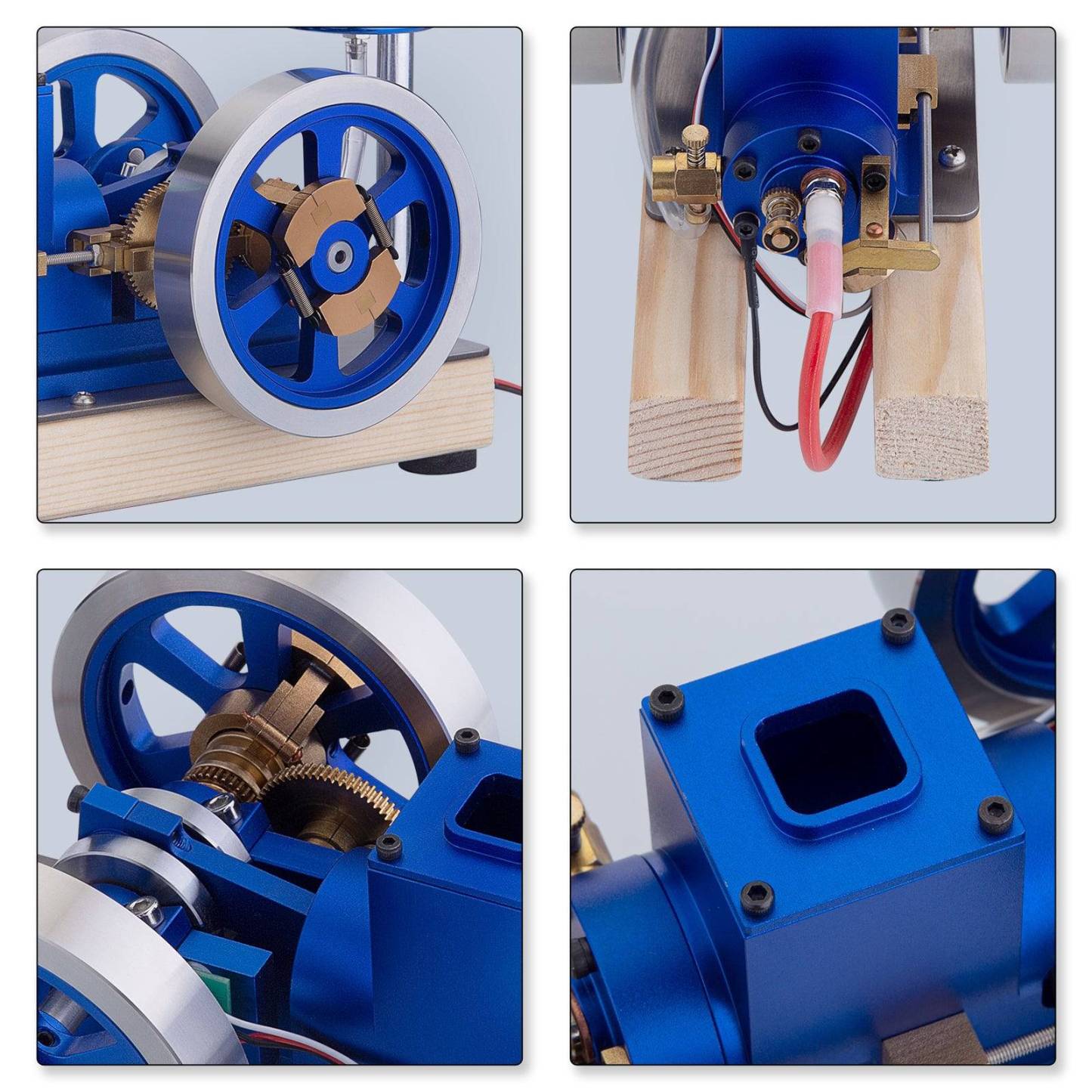 HelloWorld7-Hit & Miss Gas Model Engine with Wooden Base Fuel Tank Water Cooled ICE Engine