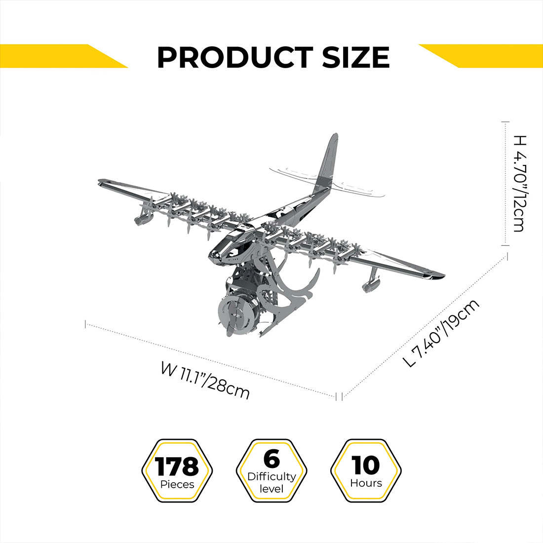 HelloWorld7-Hughes H-4 3D Metal Mechanical Plane Assembly Model Building Kit for Aviation Lovers