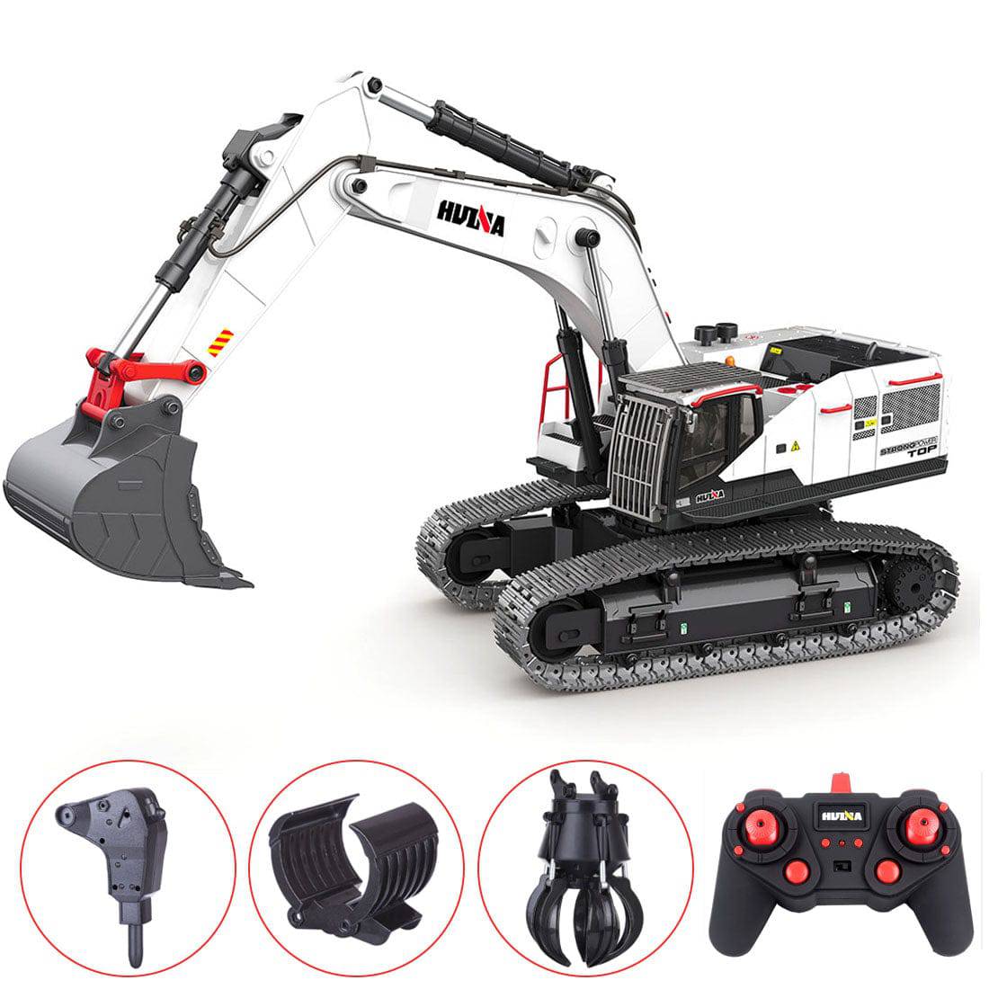 HUINA 1/14 Scale 22CH RC Excavator 4-in-1 Construction Vehicle with Interchangeable Alloy Bucket Drill and Grapples-helloworld7