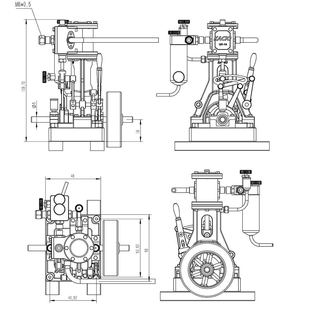 HelloWorld7-KACIO LS1-14 Inline Single Cylinder Reciprocating Steam Engine Piston Engines Model for 60cm+ Boat Ship (without Boiler)-helloworld7