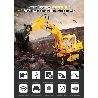 LCF 1/16 Scale 16-Channel RC Excavator 2.4GHz Heavy Duty Construction Vehicle with Realistic Smoke Light and Sound Effects-helloworld7