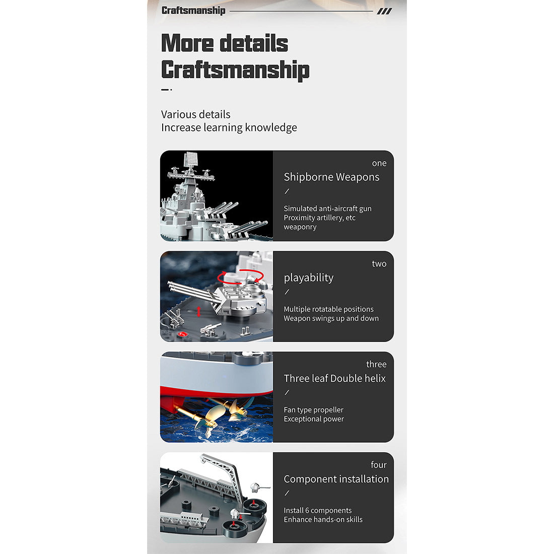 HelloWorld7-LHD-881 RC Boat 1/390 2.4G RC Electric High-Frequency Twin-Engine Battleship Model