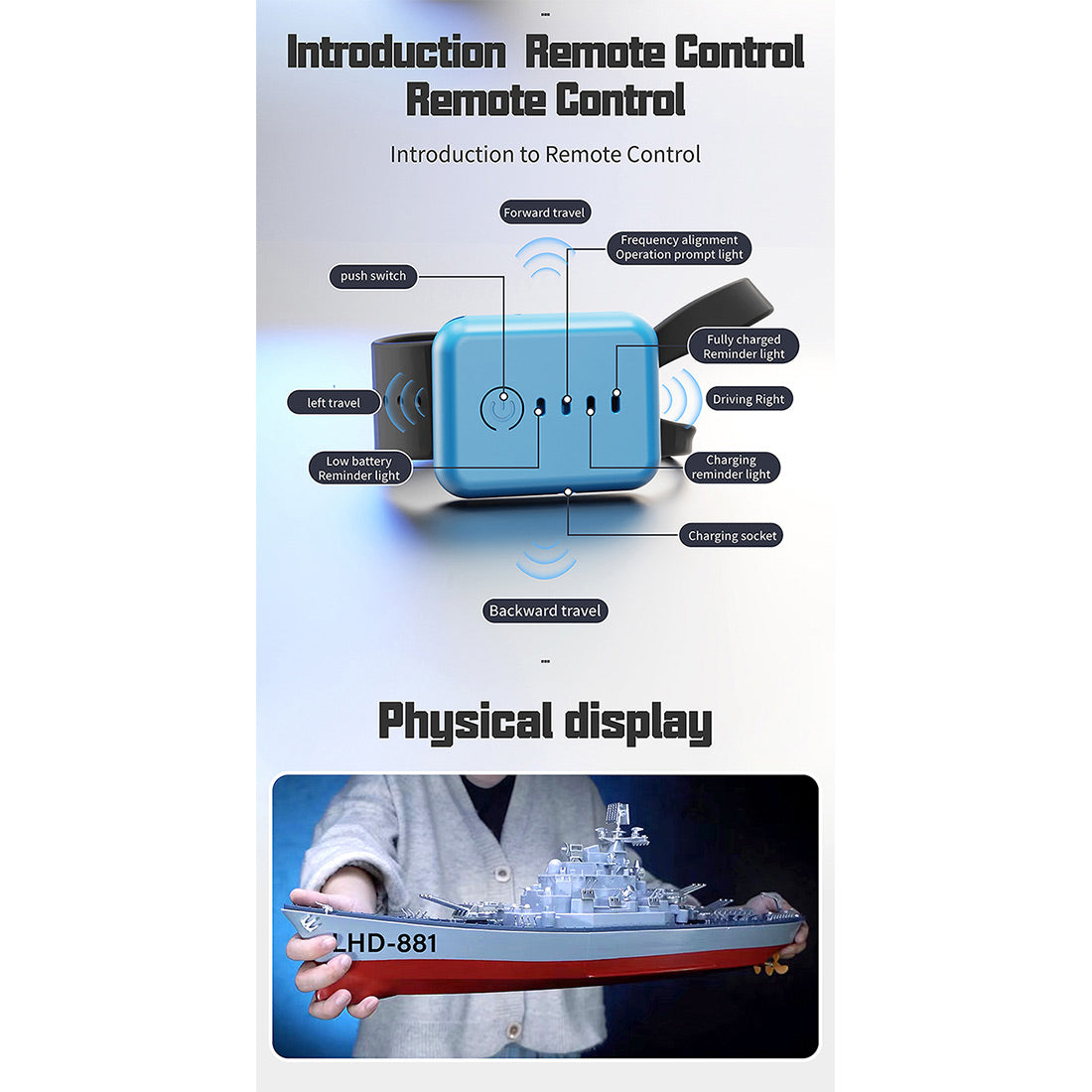 HelloWorld7-LHD-881 RC Boat 1/390 2.4G RC Electric High-Frequency Twin-Engine Battleship Model