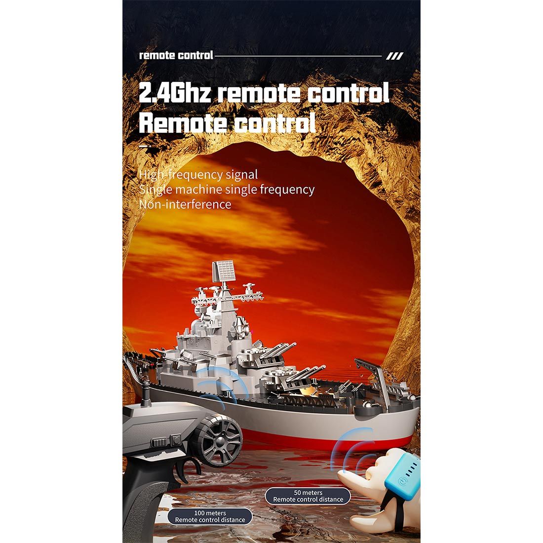 HelloWorld7-LHD-881 RC Boat 1/390 2.4G RC Electric High-Frequency Twin-Engine Battleship Model