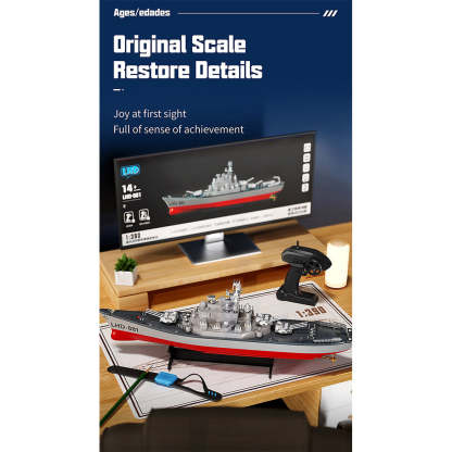 HelloWorld7-LHD-881 RC Boat 1/390 2.4G RC Electric High-Frequency Twin-Engine Battleship Model