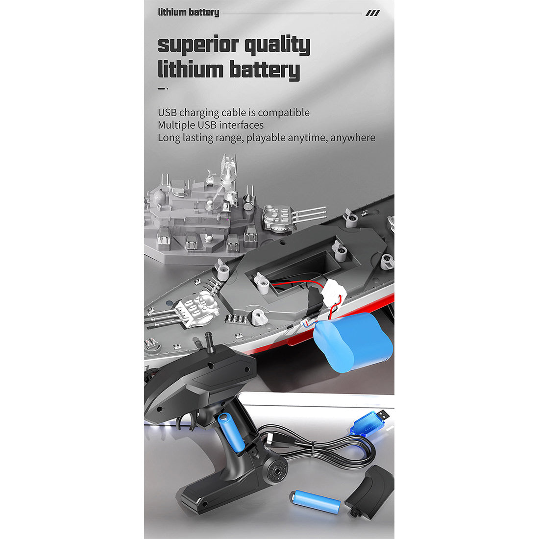 HelloWorld7-LHD-881 RC Boat 1/390 2.4G RC Electric High-Frequency Twin-Engine Battleship Model