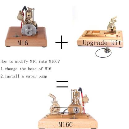 HelloWorld7-M16 Wooden Base with Water Pump Upgrade Kit for M16C Mini Vertical Gasoline Engine