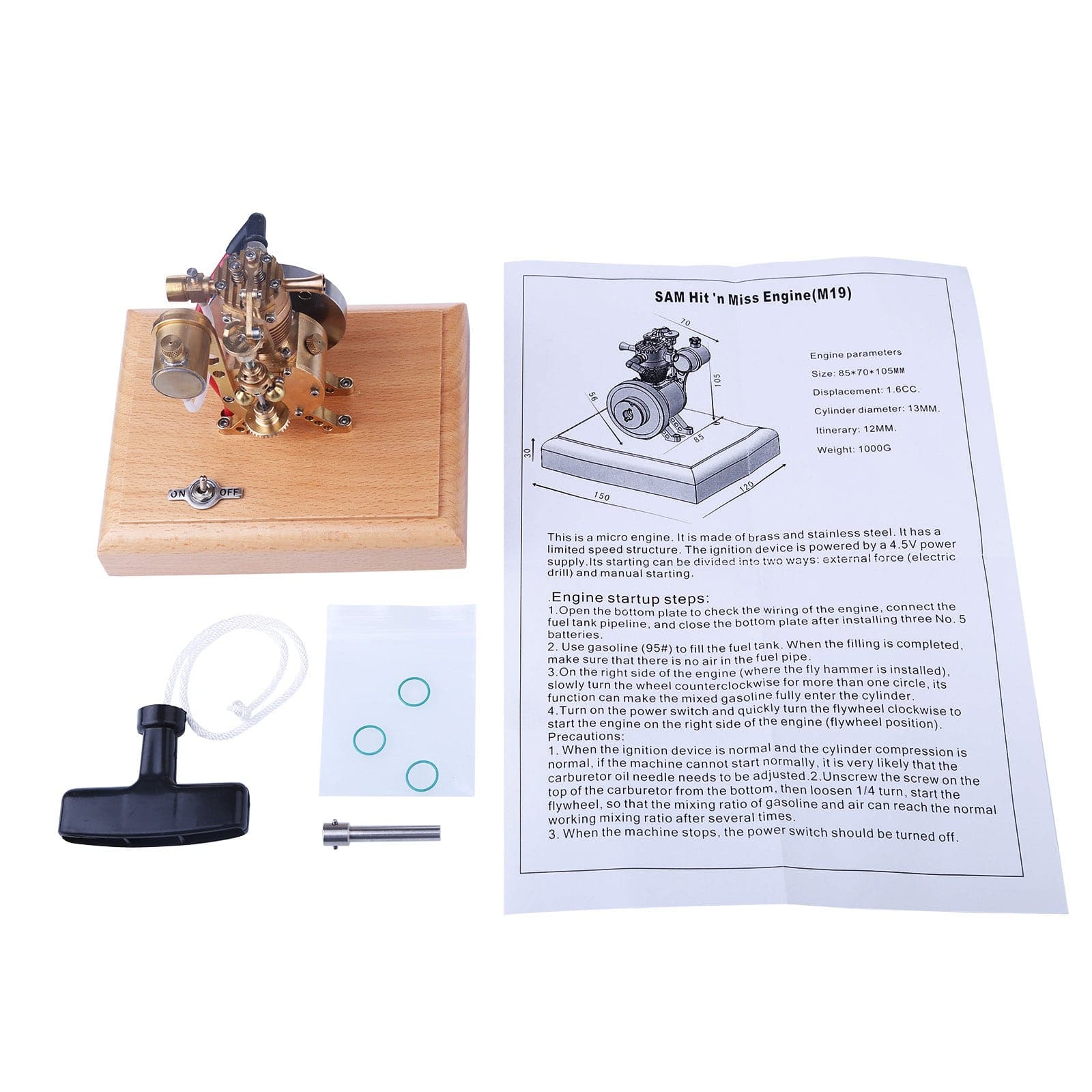 M19 Vertical Hit and Miss Engine Model 1.6cc Mini 4 Stroke Gasoline Motor with Flyball Governor-helloworld7