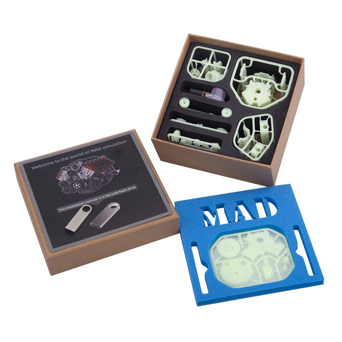 HelloWorld7-MAD RC Simulated V8 Engine KIT that Works Original Color Unpainted Version