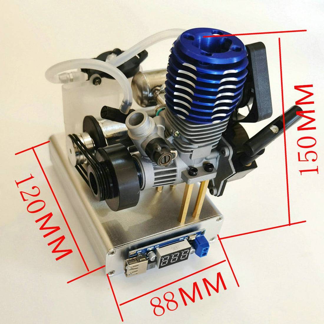HelloWorld7-Modified Level 15 Two Strokes 12V Methanol Nitro Powered Engine Generator Model  (5V 1.5A USB Charging)-helloworld7