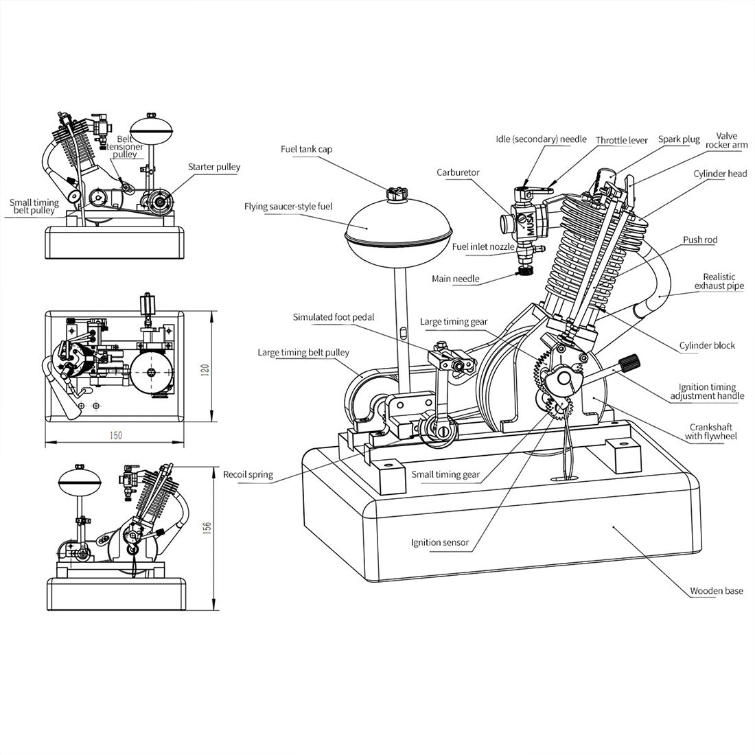 MUSA Hoglet V1 3.3cc Mini 4 Stroke Kickstart Motorcycle Engine Model Gift-helloworld7