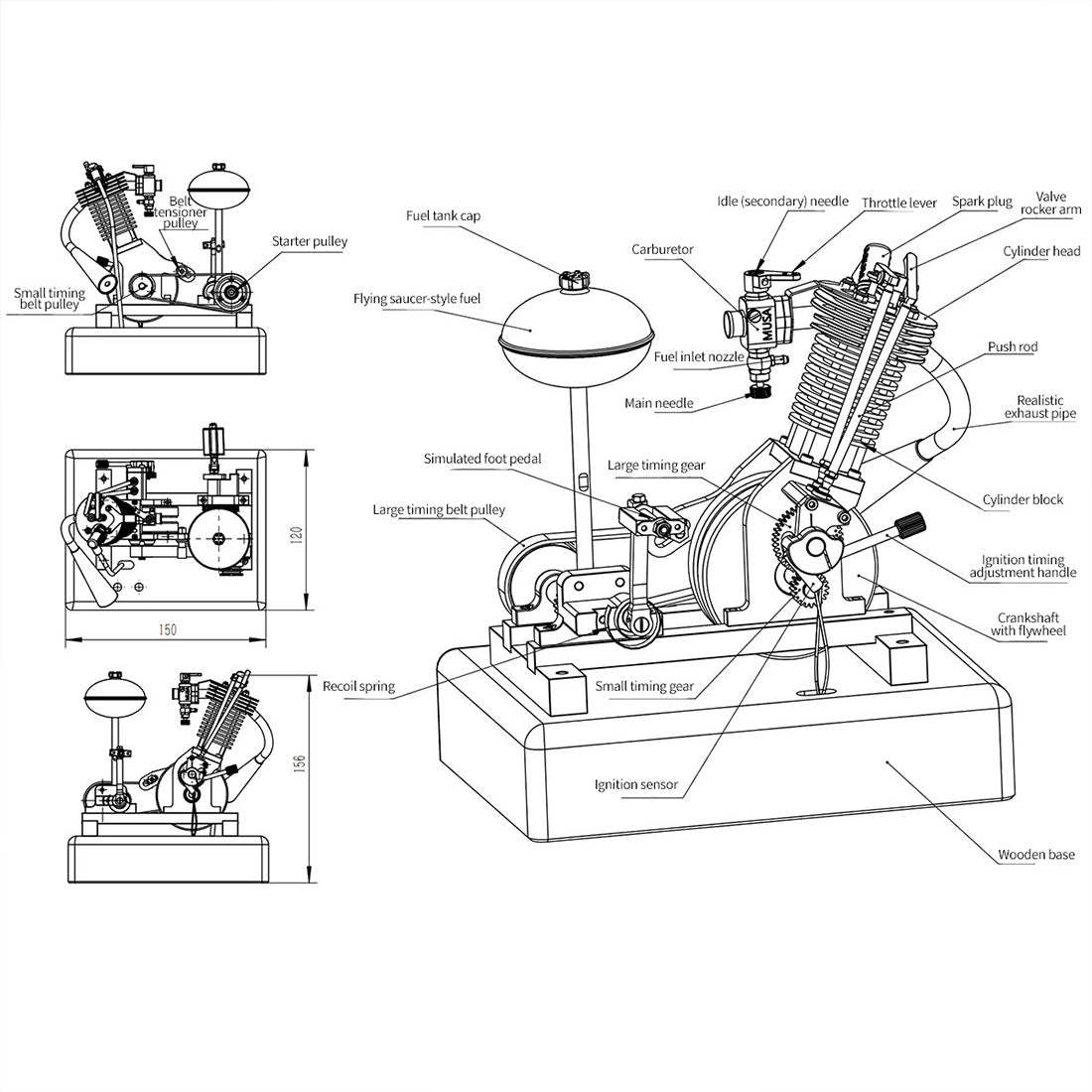 MUSA Hoglet V1 3.3cc Mini 4 Stroke Kickstart Motorcycle Engine Model Gift-helloworld7