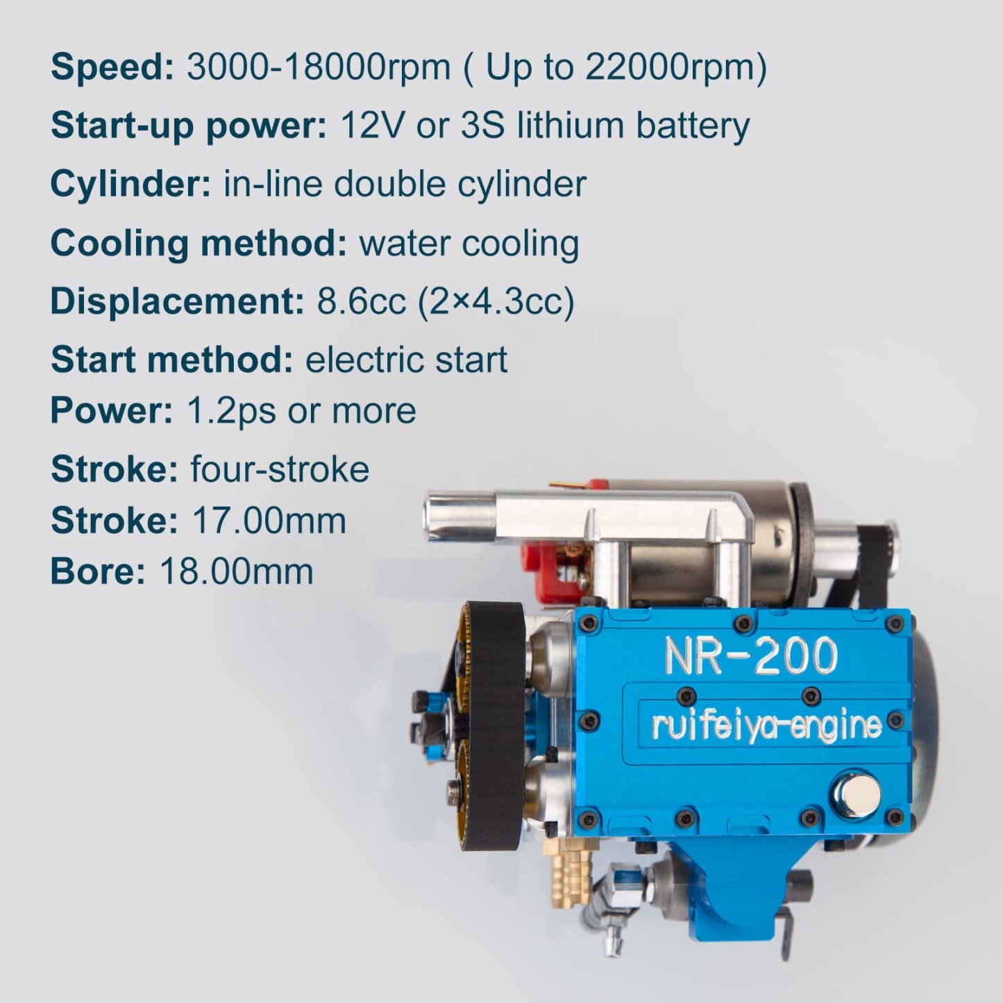 HelloWorld7-RUIFEIYA NR200 Watercooled Inline 2-cylinder 4-stroke Nitro Engine Model 8.6cc