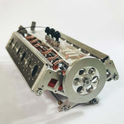 HelloWorld7-Running V12 Solenoid Engine Metal Brushless Electromagnetic Engine Model