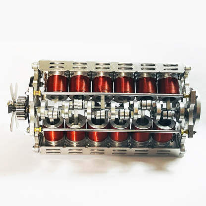 HelloWorld7-Running V12 Solenoid Engine Metal Brushless Electromagnetic Engine Model