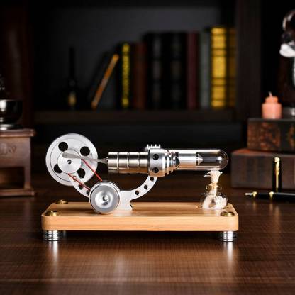 Gamma Type Stirling Engine Generator Model with LED & Bamboo Base Science Gift-helloworld7