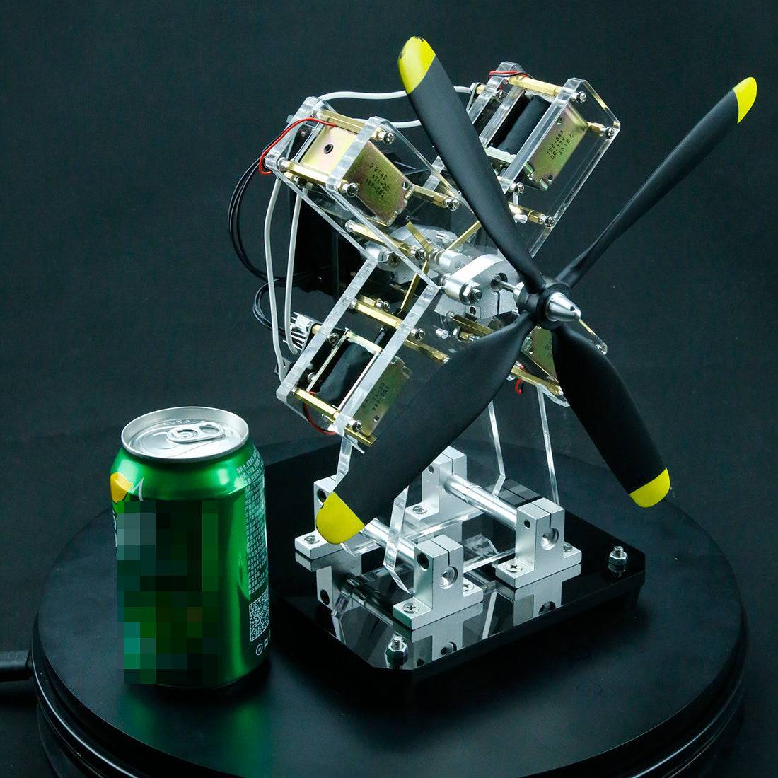 HelloWorld7-STARK-79 4-cylinder Airplane Shape Hall Sensor Engine Magnetic Engine Model