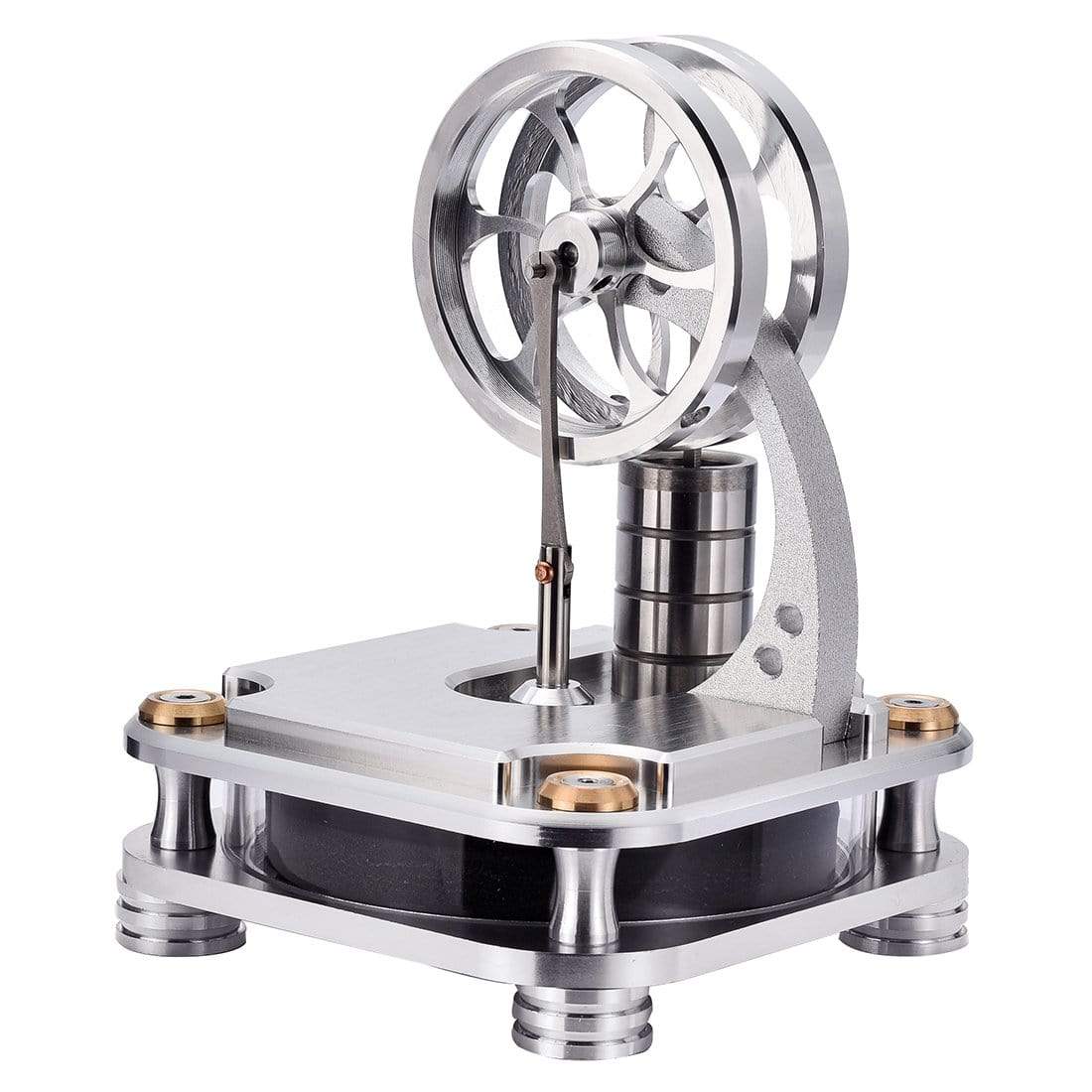 All-Metal Low Temperature Stirling Engine Model Twin Flywheel Heat Powered Physics Toy