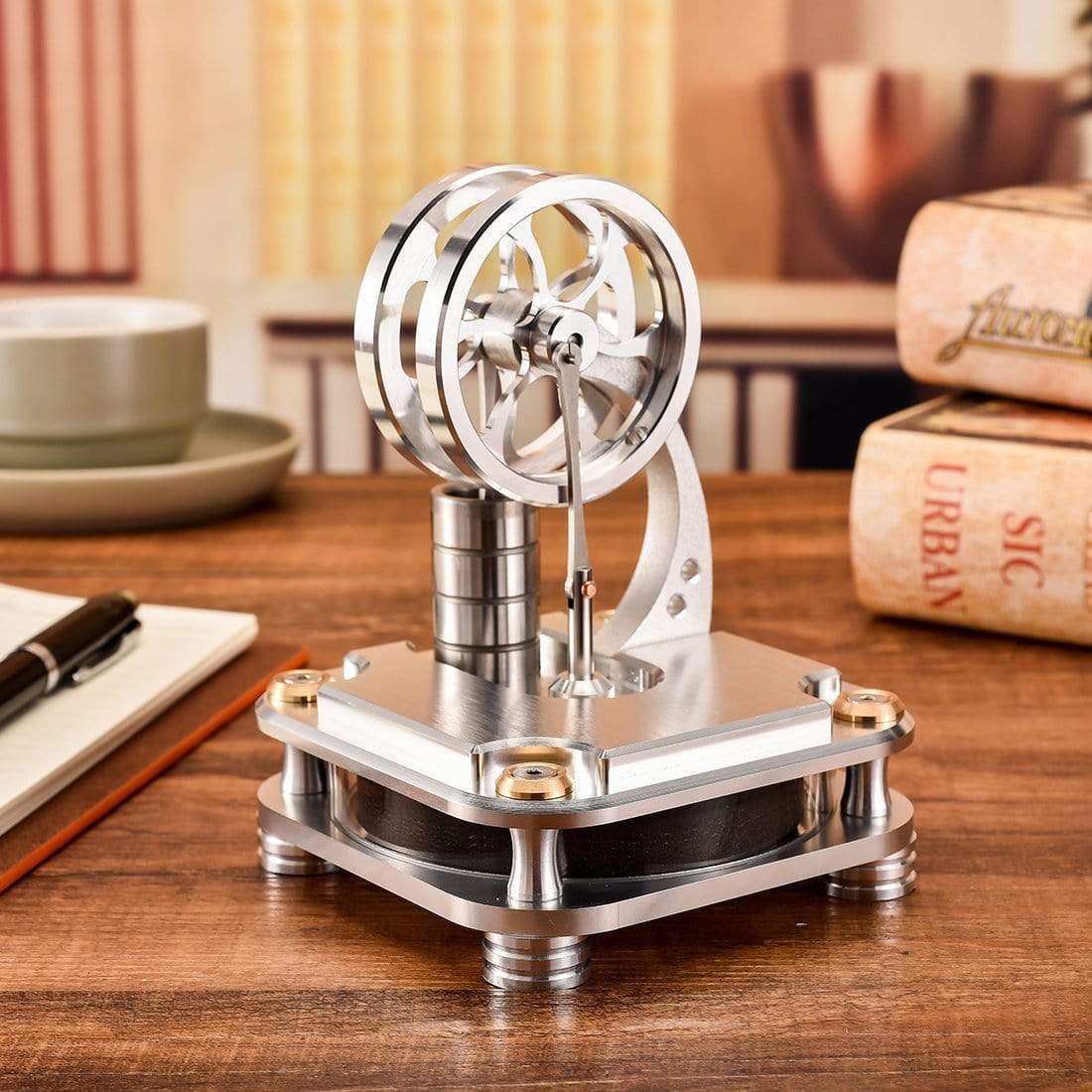 All-Metal Low Temperature Stirling Engine Model Twin Flywheel Heat Powered Physics Toy-helloworld7