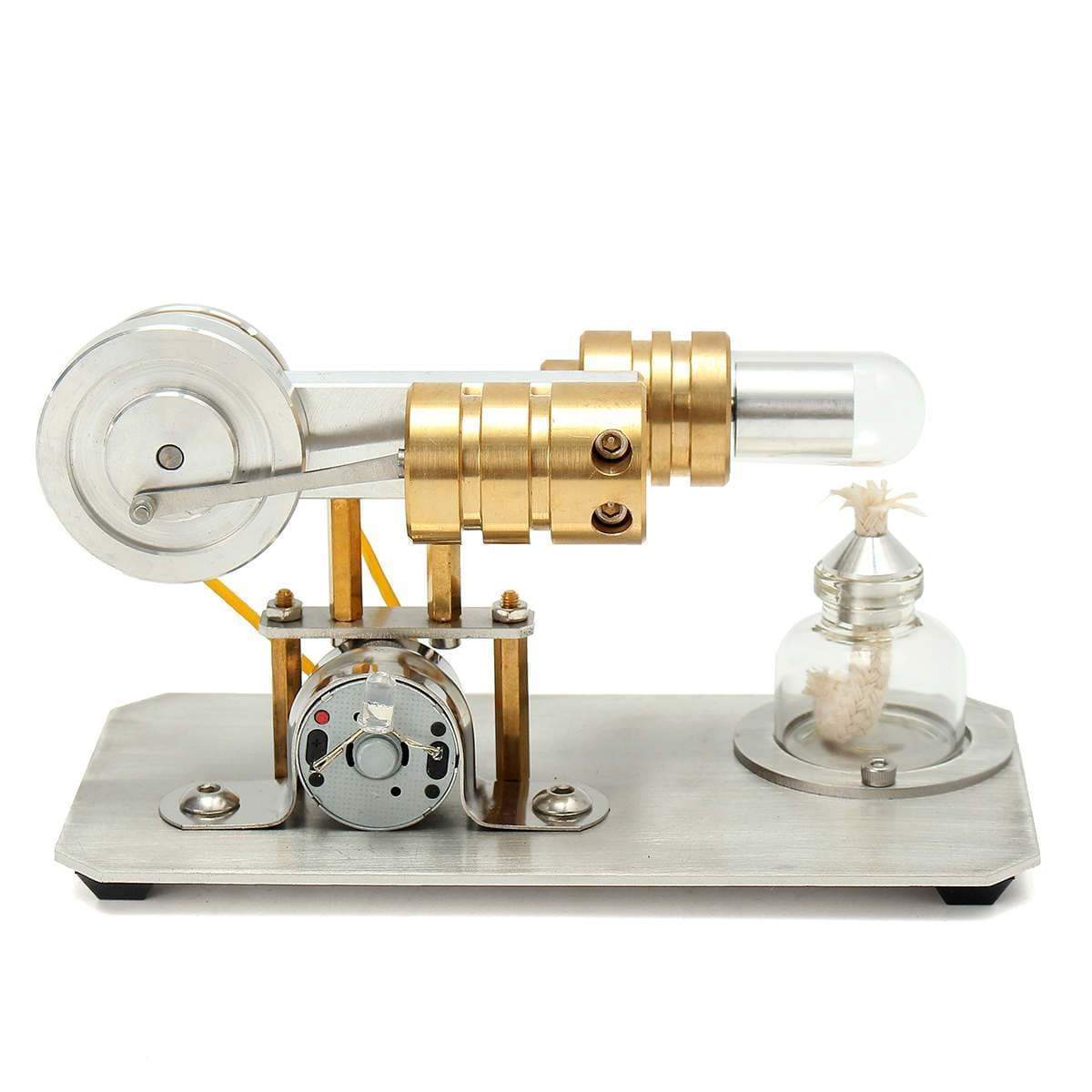 HelloWorld7-Stirling Engine Kit Single Cylinder Model Toy With Stainless Steel Base Plate Brass