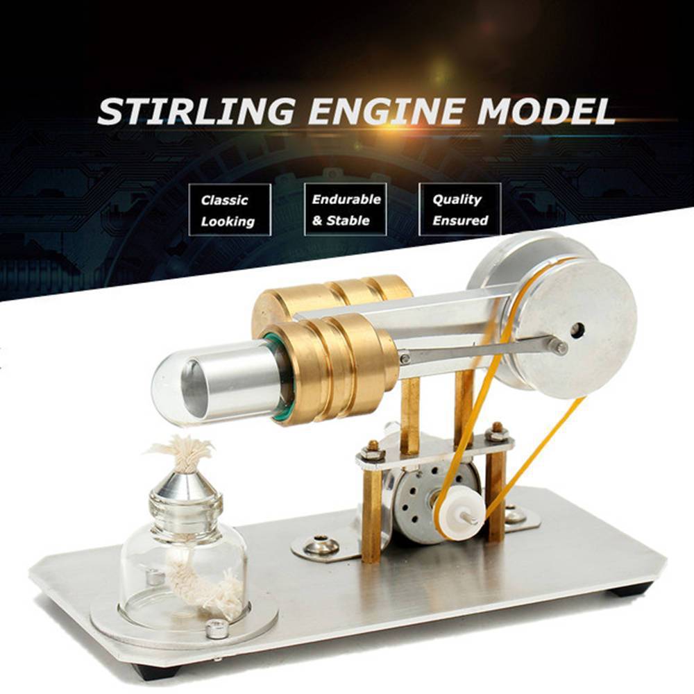 HelloWorld7-Stirling Engine Kit Single Cylinder Model Toy With Stainless Steel Base Plate Brass