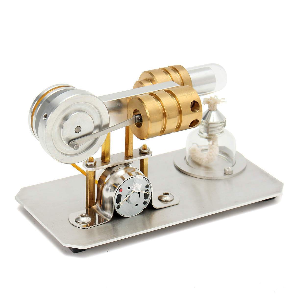 HelloWorld7-Stirling Engine Kit Single Cylinder Model Toy With Stainless Steel Base Plate Brass