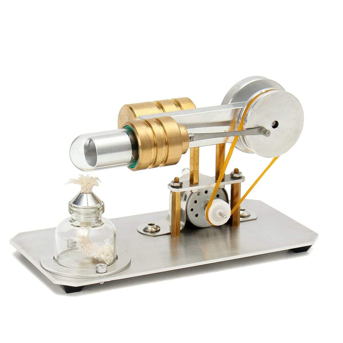 HelloWorld7-Stirling Engine Kit Single Cylinder Model Toy With Stainless Steel Base Plate Brass