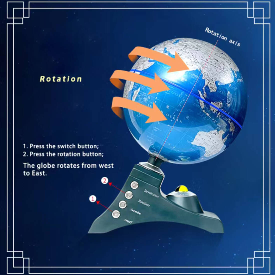 HelloWorld7-Teching Multifunctional Auto-Spinning Illuminated World Globe for Kids with Stand