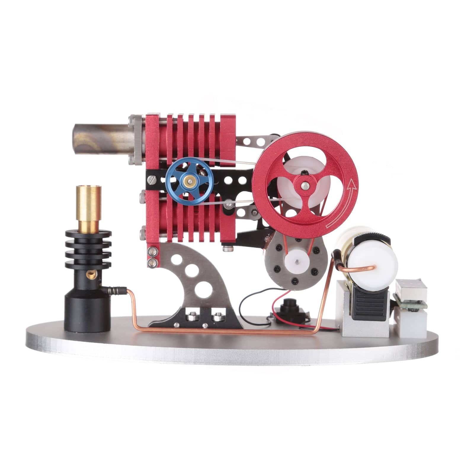 Alpha Type Double Cylinder Butane Stirling Engine Generator Model Metal Physics Experiment Toy