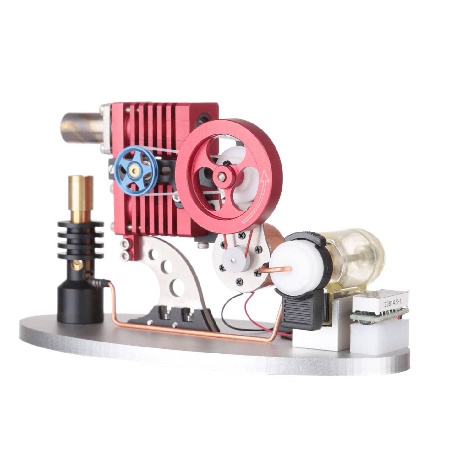 Alpha Type Double Cylinder Butane Stirling Engine Generator Model Metal Physics Experiment Toy