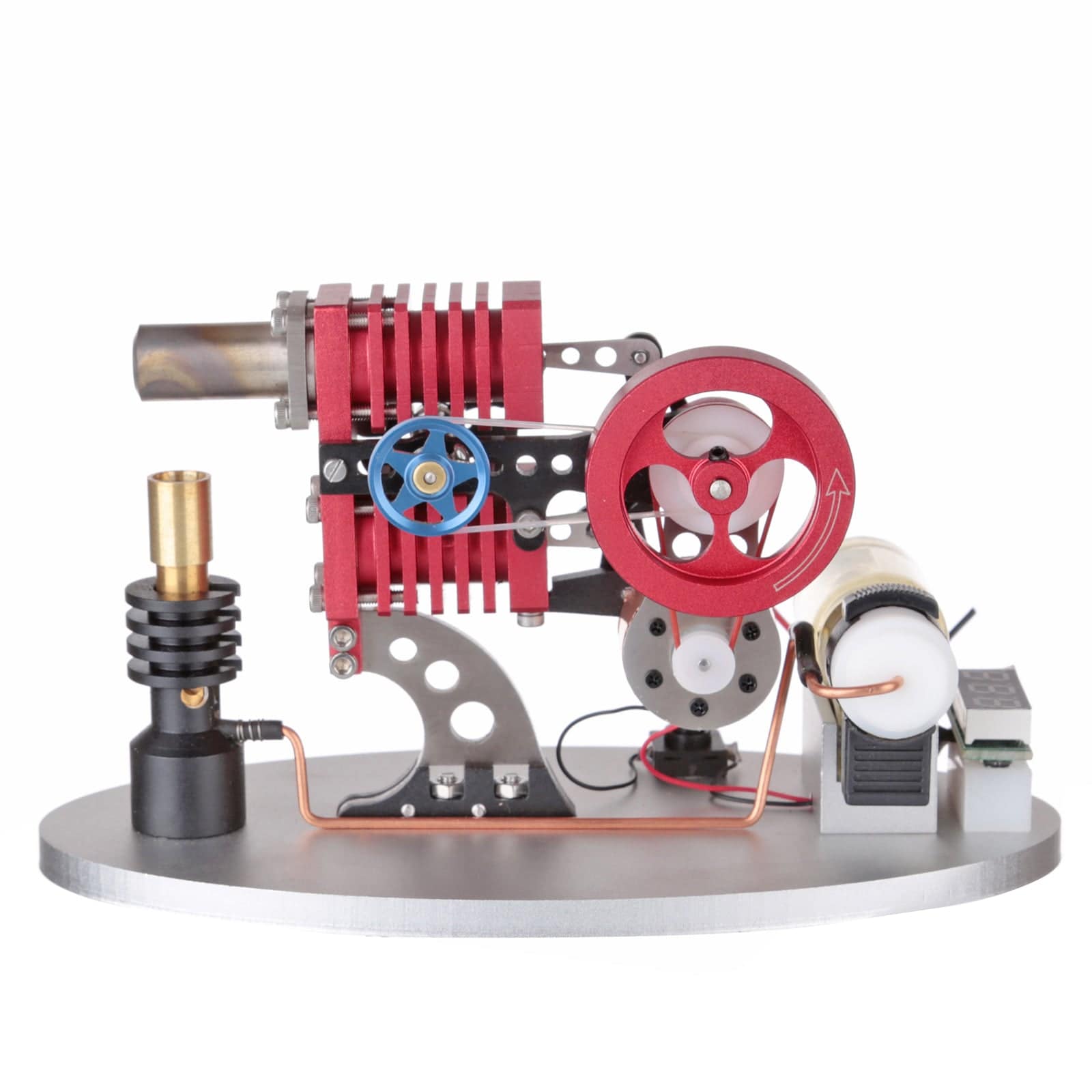 Alpha Type Double Cylinder Butane Stirling Engine Generator Model Metal Physics Experiment Toy