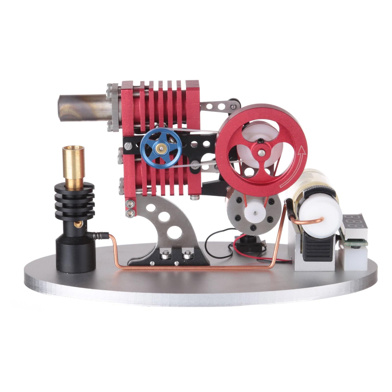 Alpha Type Double Cylinder Butane Stirling Engine Generator Model Metal Physics Experiment Toy