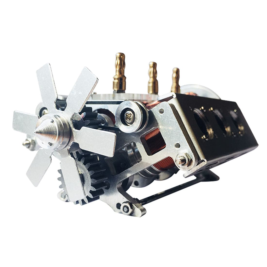 Metal V6 Electromagnetic Engine Model Brushless Motor with Hexagon Fan for 1/10 RC Car-helloworld7