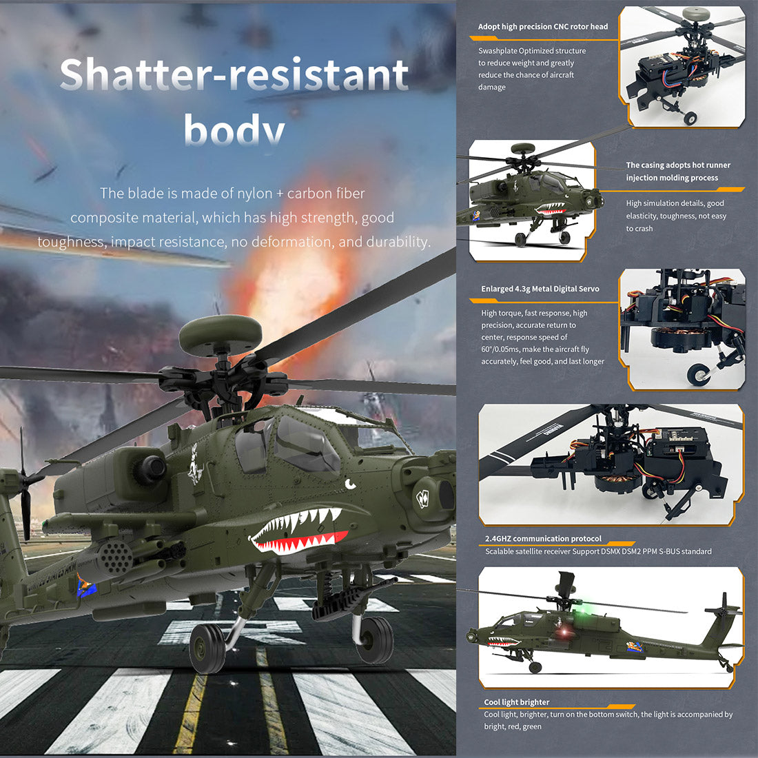 HelloWorld7-YU XIANG F11 AH-64 Apache RC Helicopter Model 1/32 Scale 2.4G 6CH