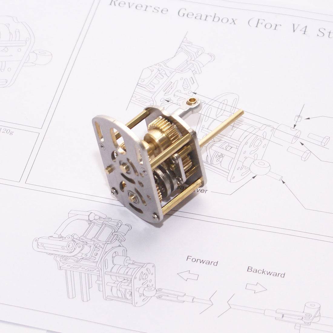 HelloWorld7-Mini V4 Brass Steam Engine Model Reverse Gearbox (without Boiler)