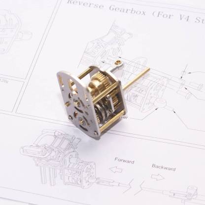 HelloWorld7-Mini V4 Brass Steam Engine Model Reverse Gearbox (without Boiler)