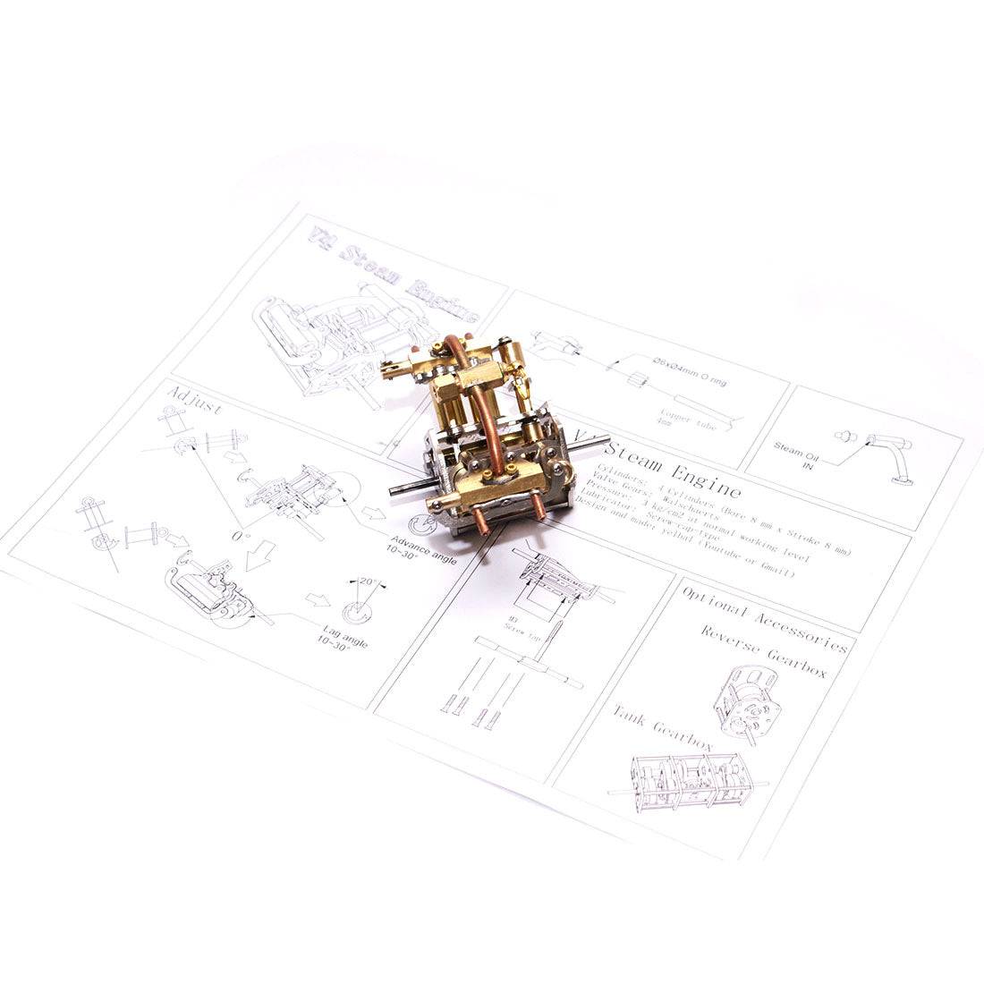 HelloWorld7-Mini V4 Brass Steam Engine Model Reverse Gearbox (without Boiler)