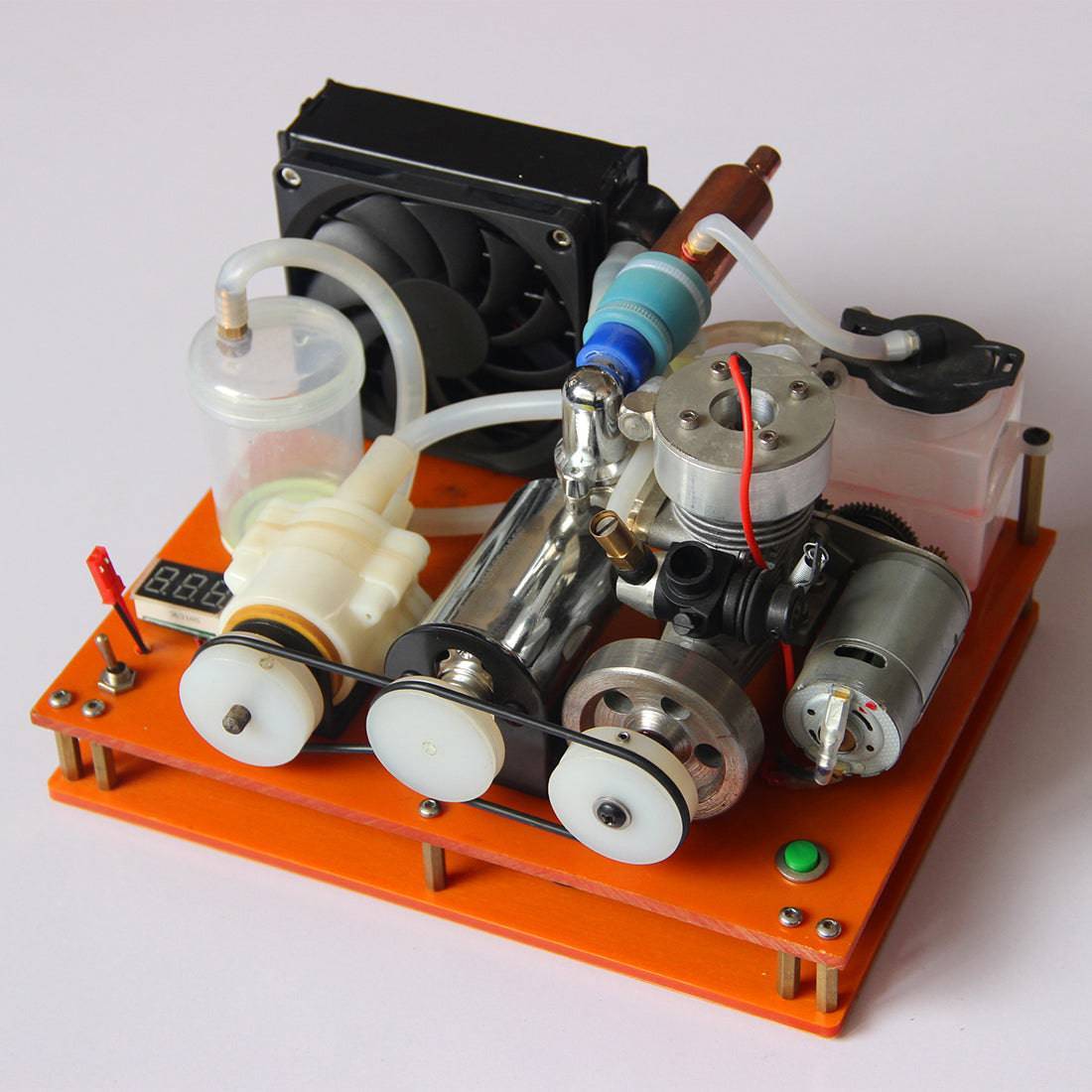 HelloWorld7-VX Level 18 Single Cylinder 2-stroke Methanol Engine with Water Cooling Radiator