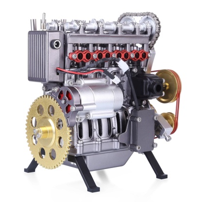 Teching DM13-L4-T Metal Inline 4-Cylinder Engine Model Kit – Luxury Gold/Red DIY STEM Gift-helloworld7