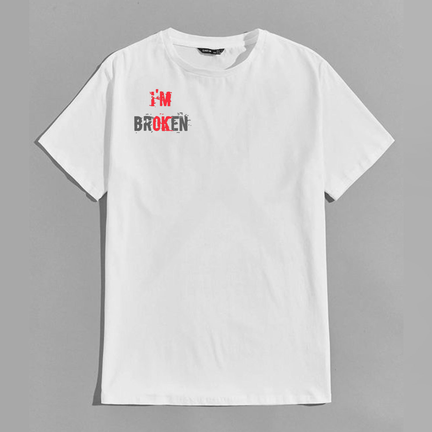 I’M BROKEN Letters Graphic Casual Simple White and Black Print T-shirt