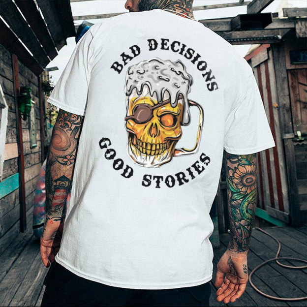 BAD DECISIONS GOOD STORIES Black Print T-Shirt