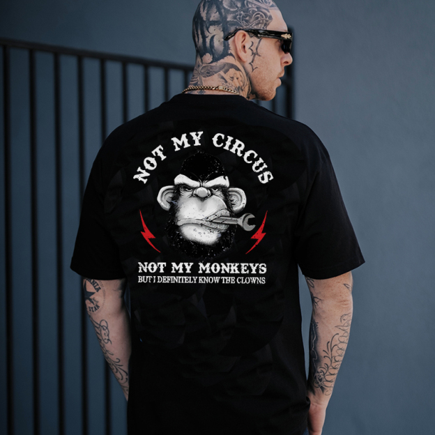 NOT MY CIRCUS NOT MY MONKEY Black Print T-shirt