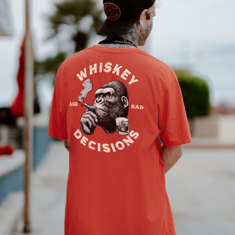 WHISKEY AND BAD DECISIONS Chimpanzee Black Print T-shirt