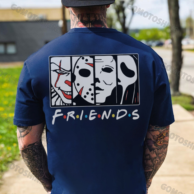 FRIENDS Clown and Grim Reaper Horrifying Casual White Print T-shirt