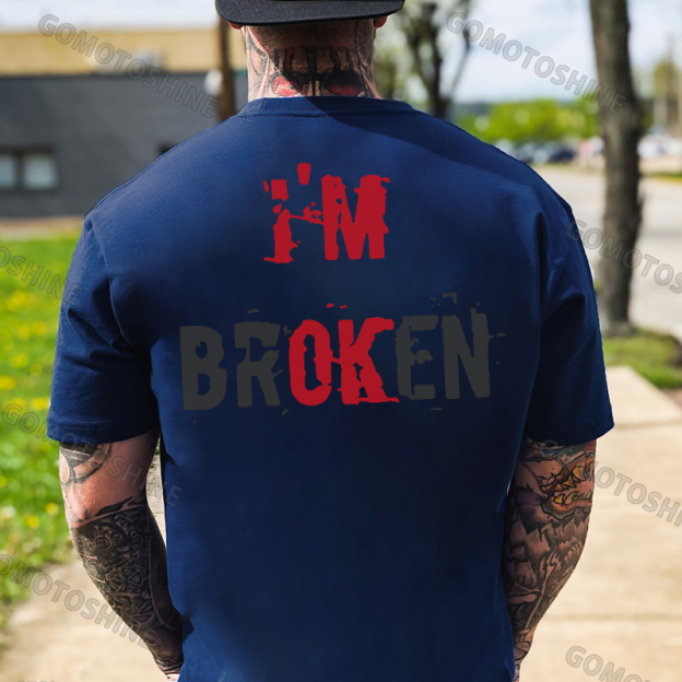 I’M BROKEN Letters Graphic Casual Simple White and Black Print T-shirt