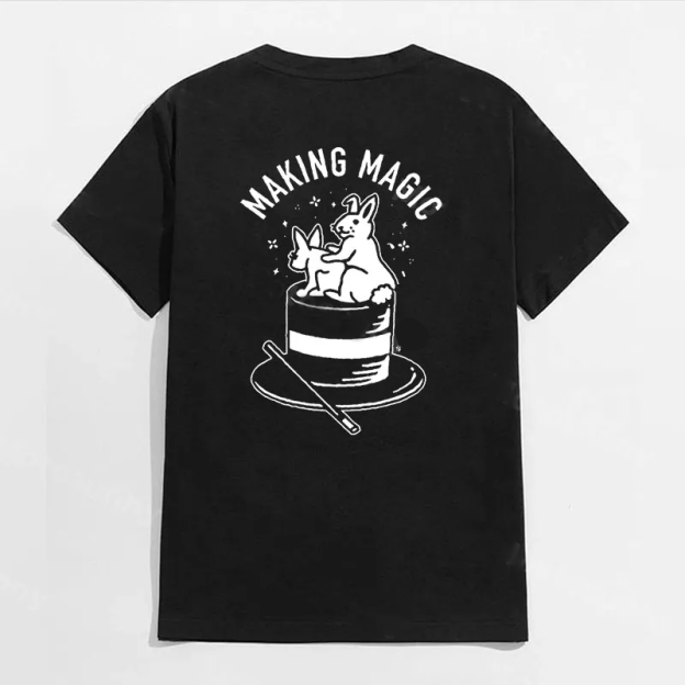 MAKING MAGIC Animals on the Hat Graphic Black Print T-shirt