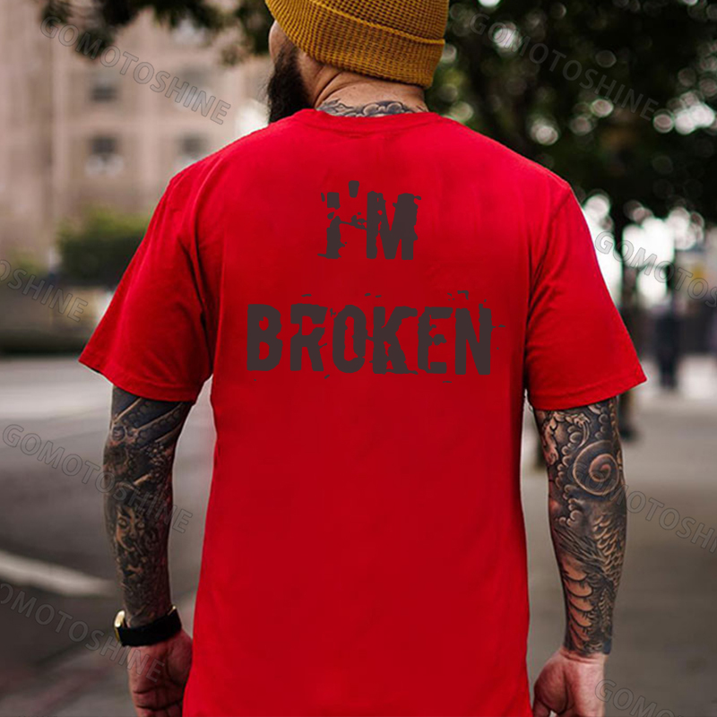 I’M BROKEN Letters Graphic Casual Simple White and Black Print T-shirt