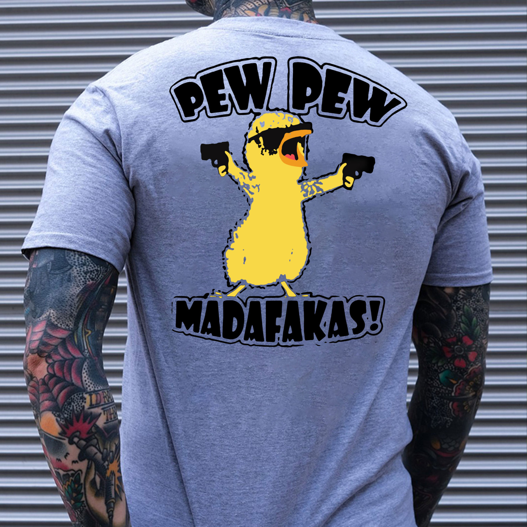 Yellow Duck Carries Pistol Letter Graphic Black Print T-shirt